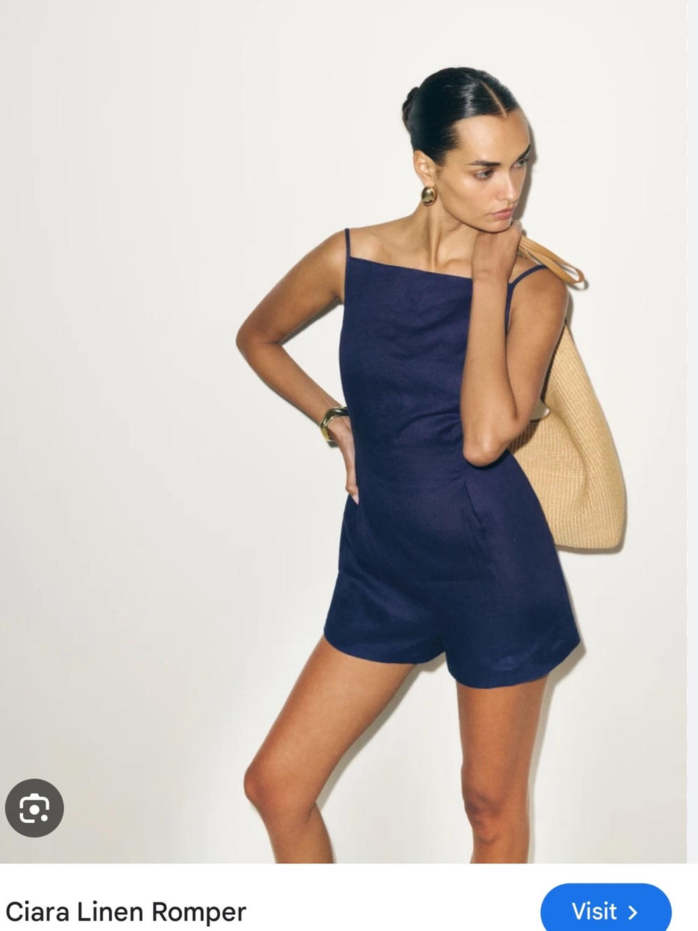 Reformation Danube Navy Ciara Linen Romper